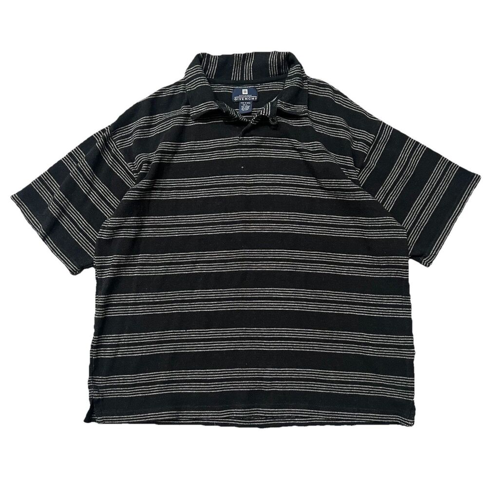 Vintage Givenchy Men’s Boxy Striped Polo Shirt Size L Black Grey